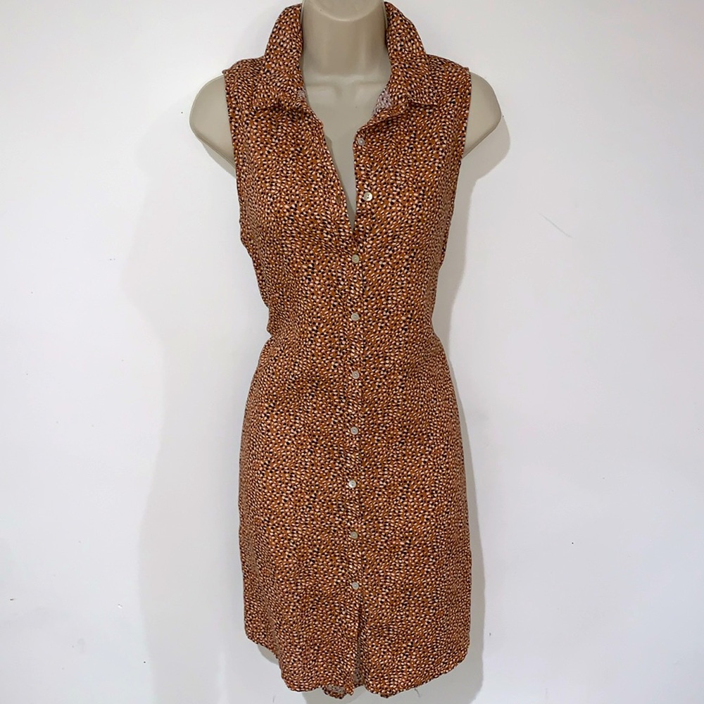 Tahari Linen Hi-Lo Mini Dress, Sleeveless w/Pretty Shell Buttons